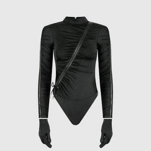 Glove Bodysuit with Ruching from Maniere De Voir - Black, US 2